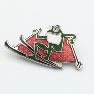Vintage downhill skiing frog enamel pin Banff